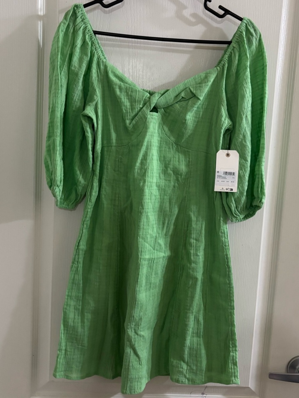Green Puff Sleeve Mini Dress